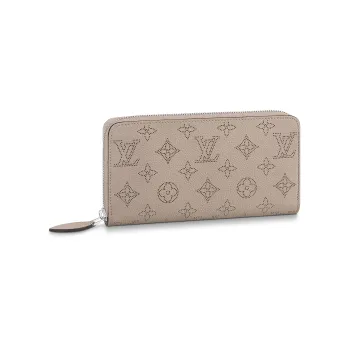 LOUIS VUITTON Cow Leather Wallet Women's Brown Gray
