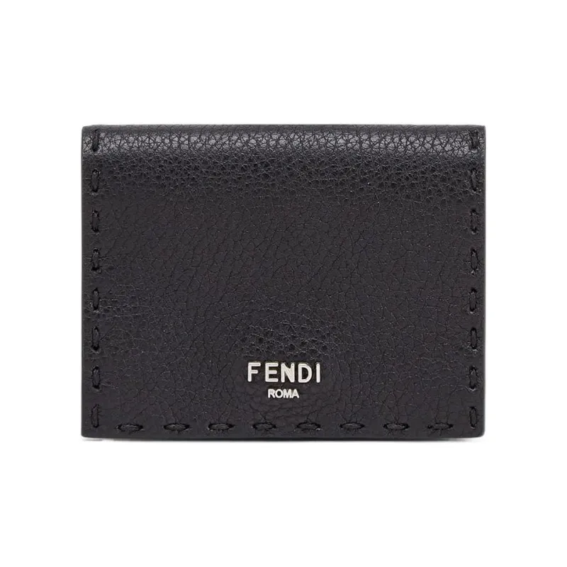 FENDI Calfskin Card Holder Wallet Men's Black-0