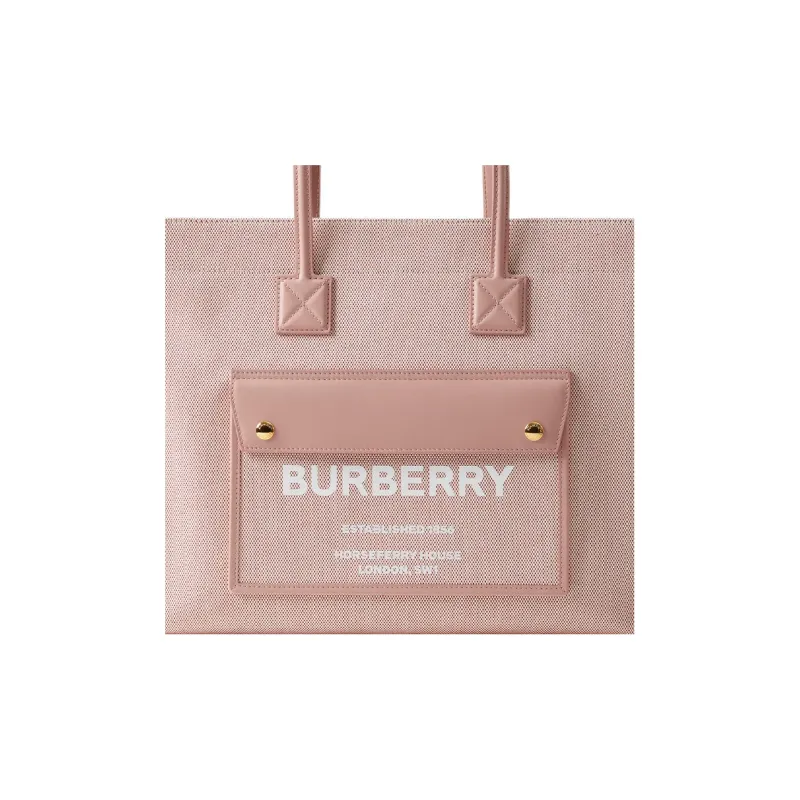 Burberry Freya Canvas With Calfskin Tote Bag Shopping Bag Handbag Medium Size Women's Bright Red/Dark Pink-3