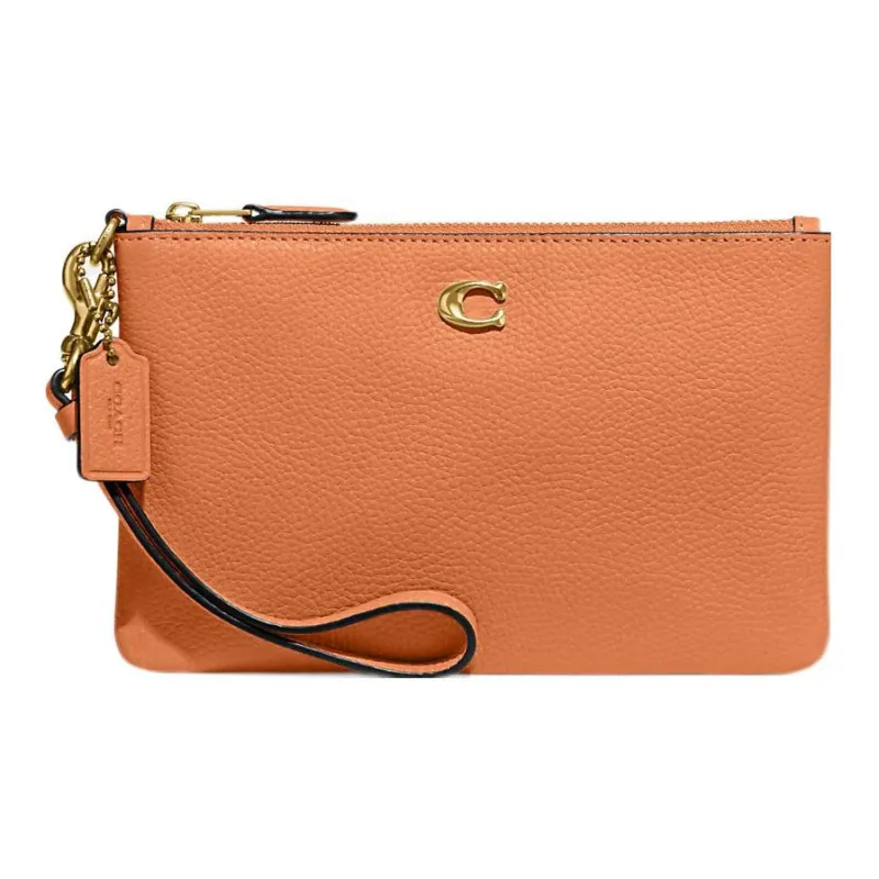 COACH Wristlet Leather Clutch Wrist Bag Women's Orange-0
