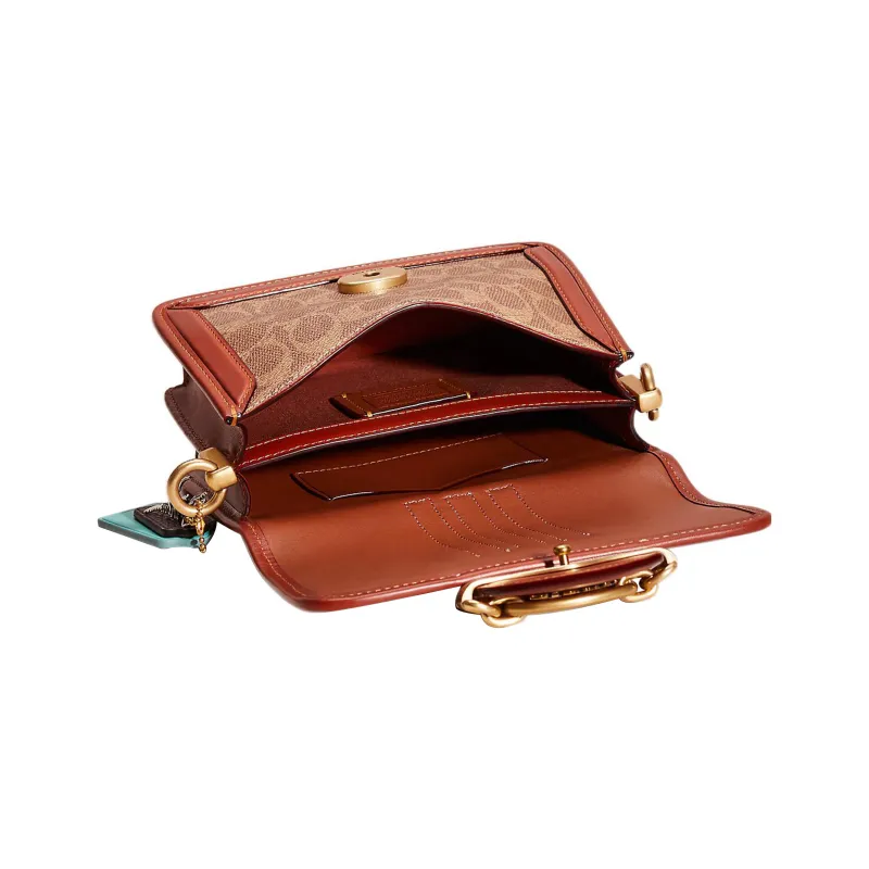 COACH Hero Canvas With Calfskin Messenger Bag, Shoulder Bag, Crossbody Bag Women's Brown Red-2