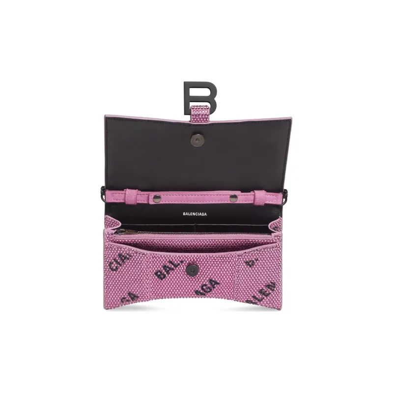 Balenciaga Hourglass Suede Wallet Women's Pink/Black-5