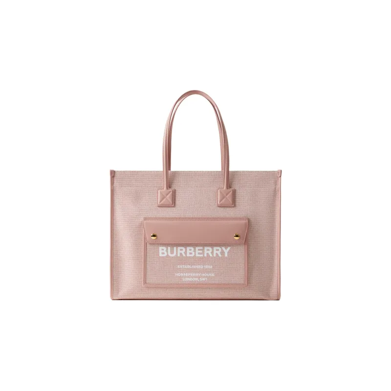 Burberry Freya Canvas With Calfskin Tote Bag Shopping Bag Handbag Medium Size Women's Bright Red/Dark Pink-0