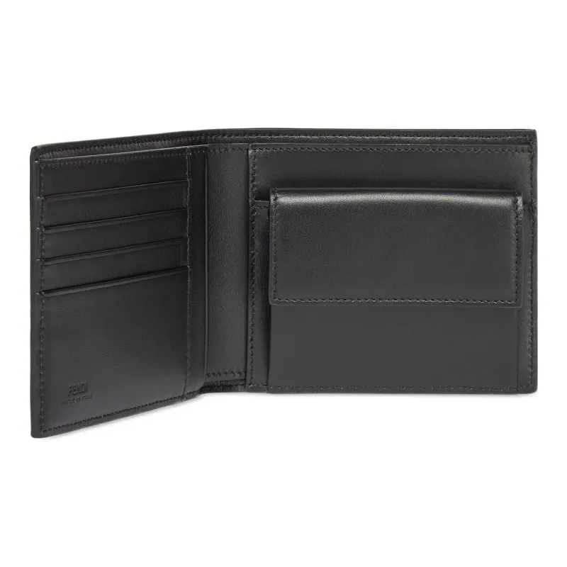 FENDI Signature Calfskin Wallet Men's Black-2