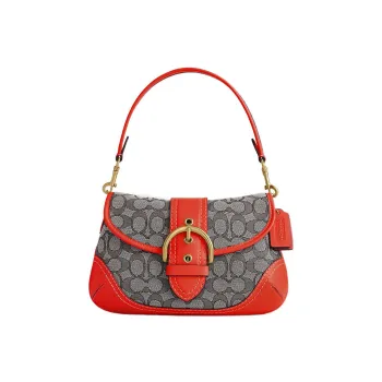 COACH Soho Jacquard Leather Crescent Bag Shoulder Bag Large Size Women's Orange & Gray