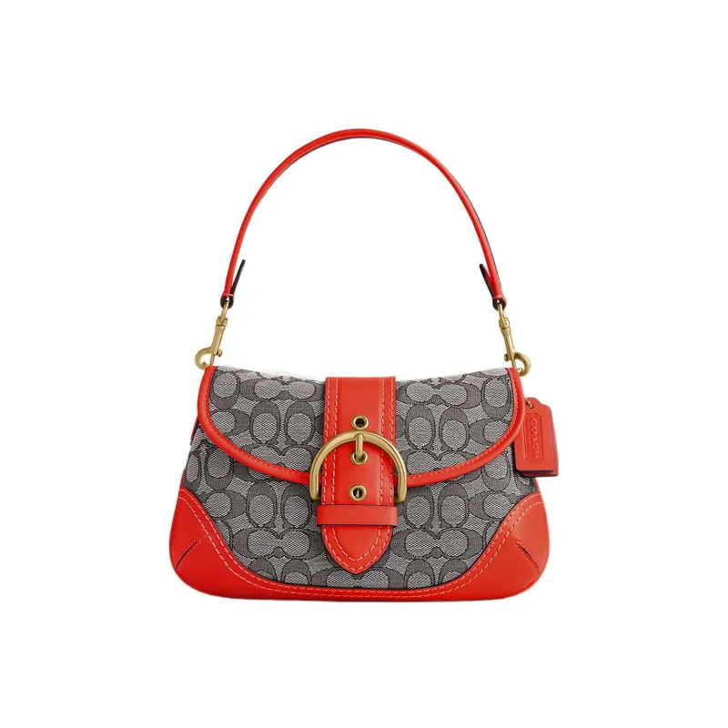 COACH Soho Jacquard Leather Crescent Bag, Shoulder Bag Tubas Women's Orange & Gray-0
