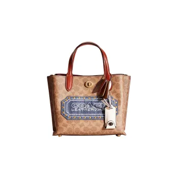 COACH Willow Canvas With Calfskin Tote Bag Shopping Bag Handbag Medium Size Women's Brown