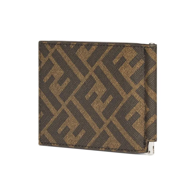 FENDI Fabric With Leather Business Card Holder Wallet Regular Men's Brown-1