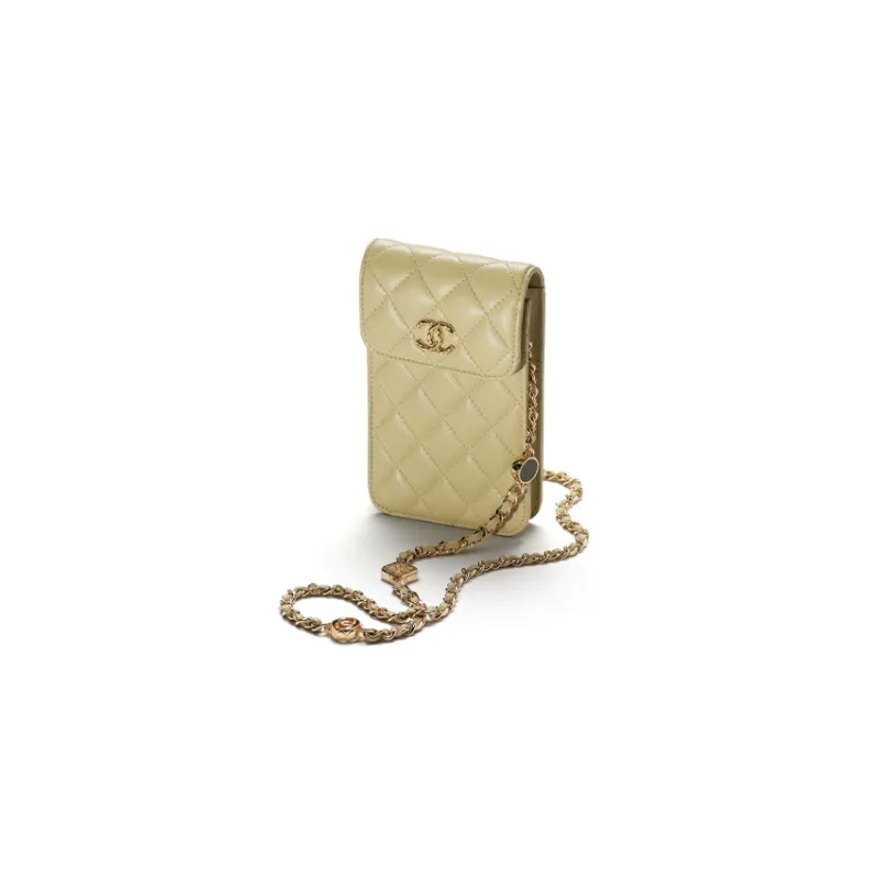 CHANEL Lambskin One Shoulder Crossbody Cell Phone Pouch Women's Light Green-2