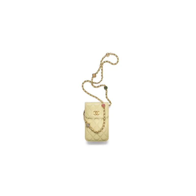 CHANEL Lambskin One Shoulder Crossbody Cell Phone Pouch Women's Light Green-0