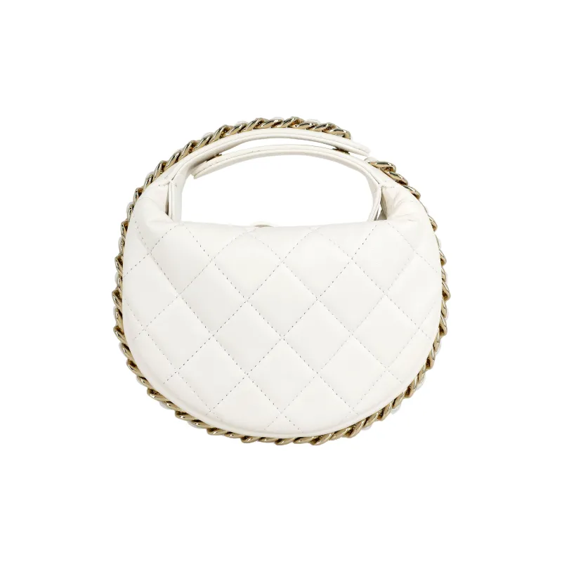 CHANEL 23C Early Spring Sheepskin Clutch Crescent Bag Handbag Mini Women's White-2