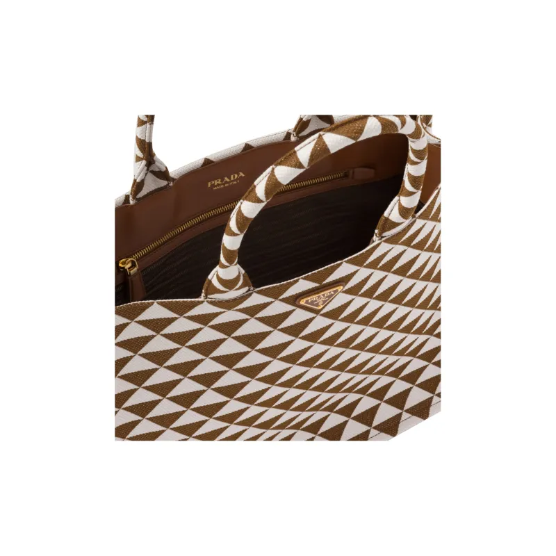 PRADA Symbol Fabric With Leather Tote Bag Shopping Bag Handbag Men's Brown/White-4