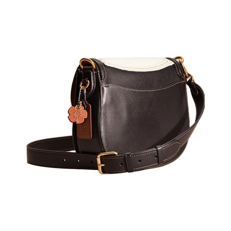 COACH Beat Glove Tanning Saddle Bag Shoulder Bag Crossbody Bag Medium Size Women's Black & White-1