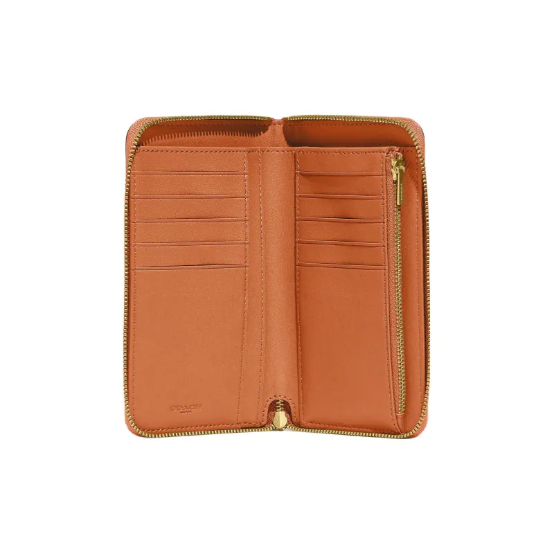 COACH Zip Around Calfskin Clutches Wallets Medium Size Women's Orange-1