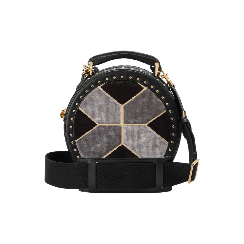 GUCCI Velvet Patchwork Leather Storage Box Handbag Shoulder Bag Crossbody Bag Mini Men's Black-3