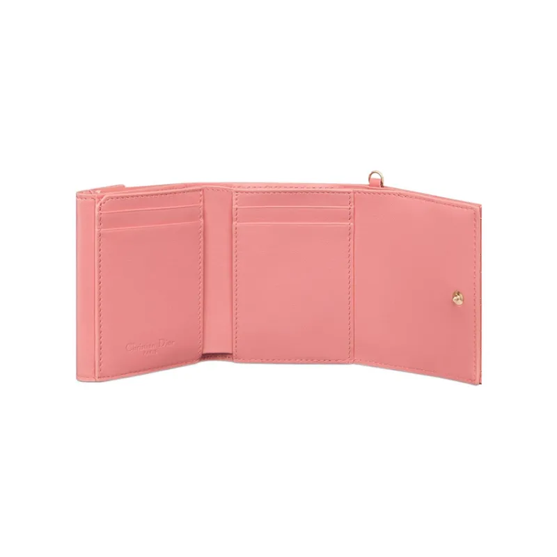DIOR Lady Dior Patent Leather Calfskin Wallet Women's Light Pink-4
