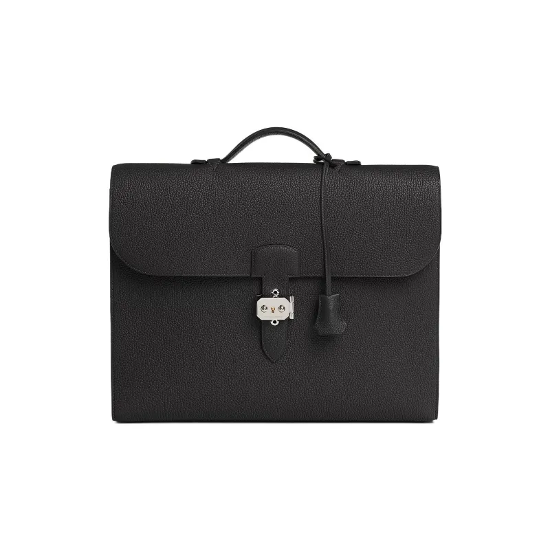 HERMES Sac A Depeches Togo Calfskin Business Bag, Handbag, Briefcase Men's 89 Noir Black-0