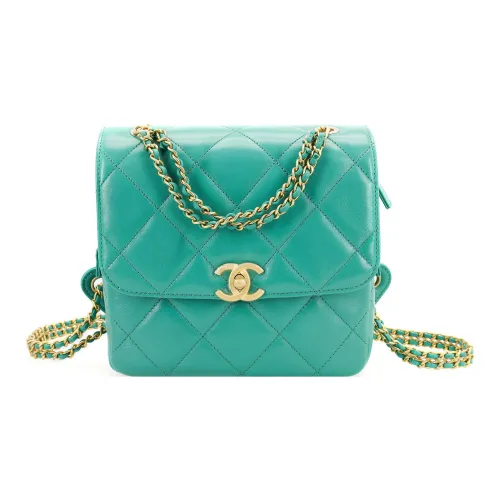 CHANEL 23P SS Sheepskin Backpack Women's Green