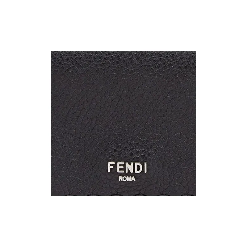 FENDI Calfskin Card Holder Wallet Men's Black-4