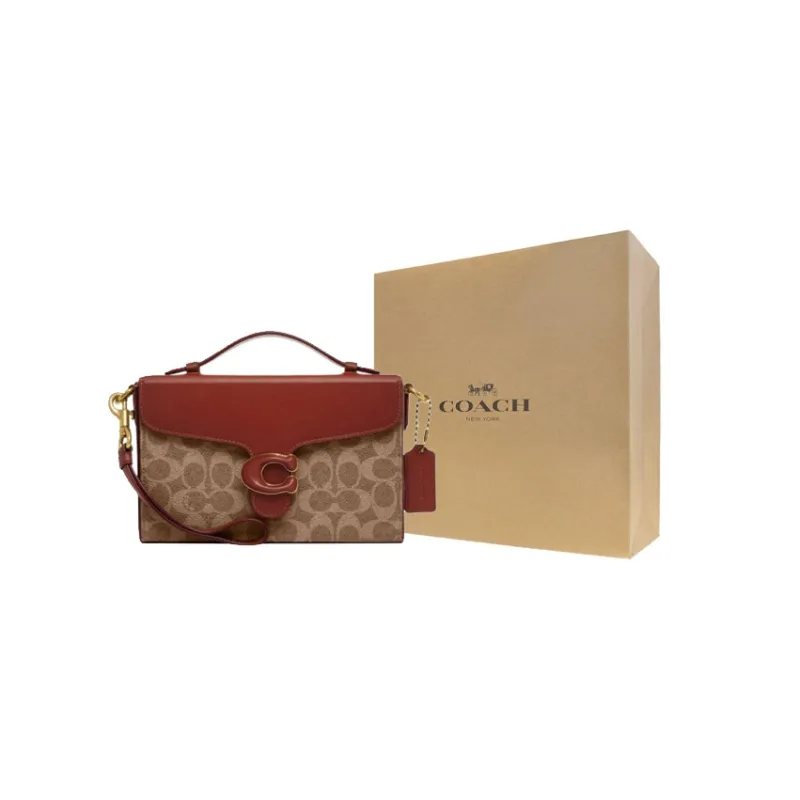 COACH Tabby PVC Small Square Bag, Crossbody Bag, Shoulder Bag, Handbag Medium Size Women's Red & Brown Monogram-9