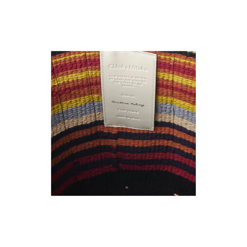 Chloe Woody Wool Blend With Calfskin Detail Tote Bag Shopping Bag Shoulder Bag Handbag Large Size Women's Multicolor-6