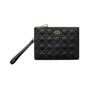 DIOR Caro Soft Cannage Calfskin Clutch Medium Size Women's Black