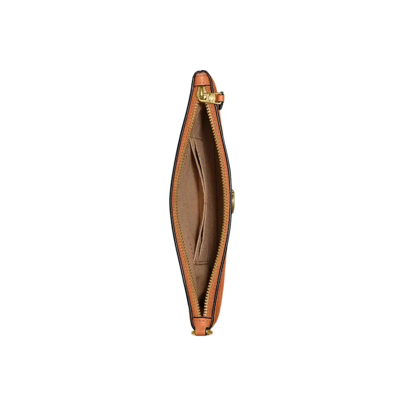 COACH Wristlet Leather Clutch Wrist Bag Women's Orange-1