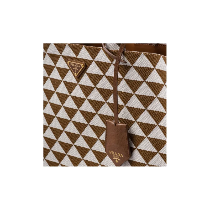 PRADA Symbol Fabric With Leather Tote Bag Shopping Bag Handbag Men's Brown/White-3