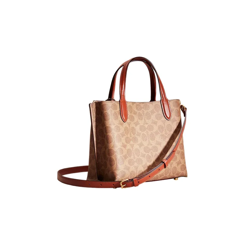 COACH Willow Canvas With Calfskin Tote Bag Shopping Bag Handbag Medium Size Women's Brown-1