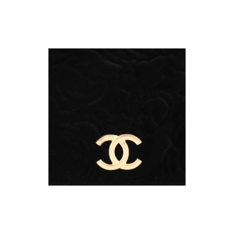 CHANEL WOC Velour & Metal Gold Coin Wallet On Chain, One Shoulder Crossbody Coin Purse Trumpets Women's Black-5