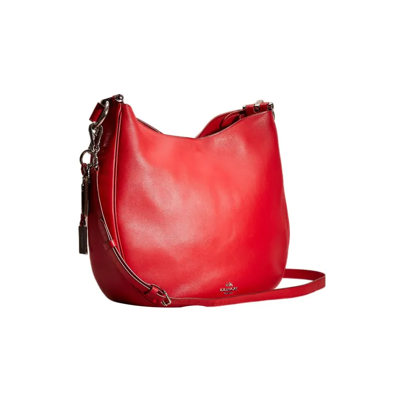 COACH Mae Leather Hobo Bag, One Shoulder Handbag Large Size Women's Orange Red-1