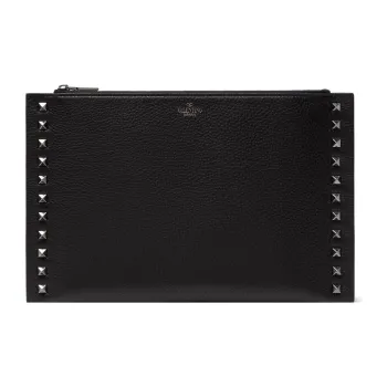 Valentino Rockstud Grained Calfskin Clutch Women's Black