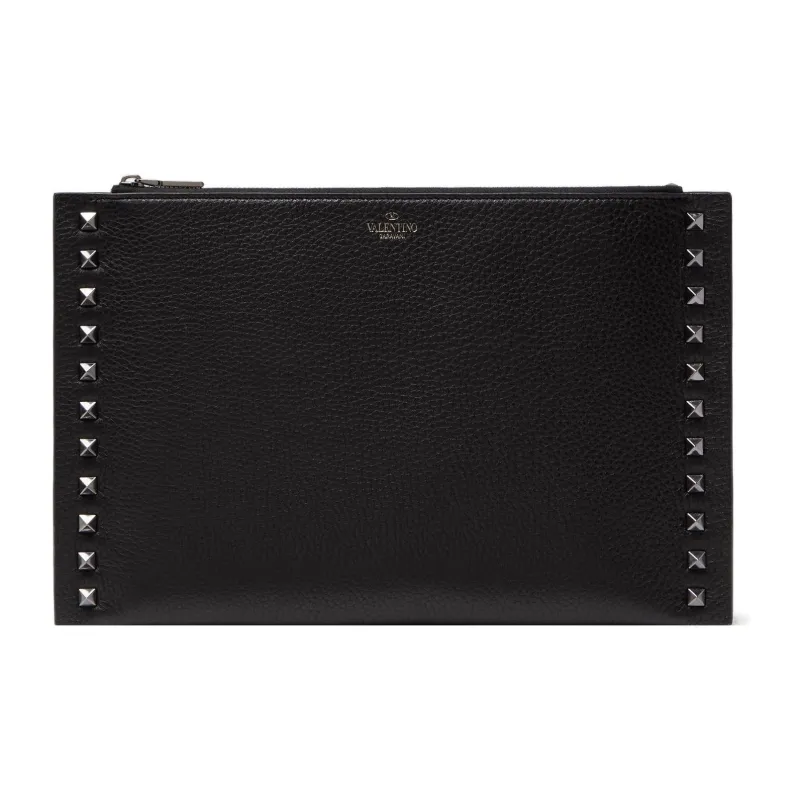 Valentino Rockstud Grained Calfskin Clutch Women's Black-0