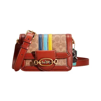 COACH Hero Canvas With Calfskin Messenger Bag, Shoulder Bag, Crossbody Bag Women's Brown Red