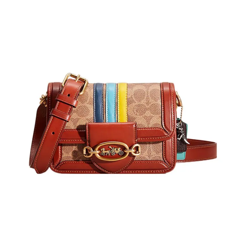 COACH Hero Canvas With Calfskin Messenger Bag, Shoulder Bag, Crossbody Bag Women's Brown Red-0