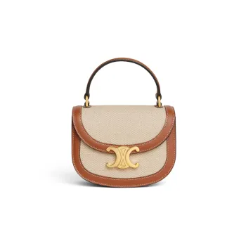 CELINE BesaceTriomphe Fabric With Calfskin Shoulder Bag, Crossbody Bag, Handbag Mini Women's Beige/Tan