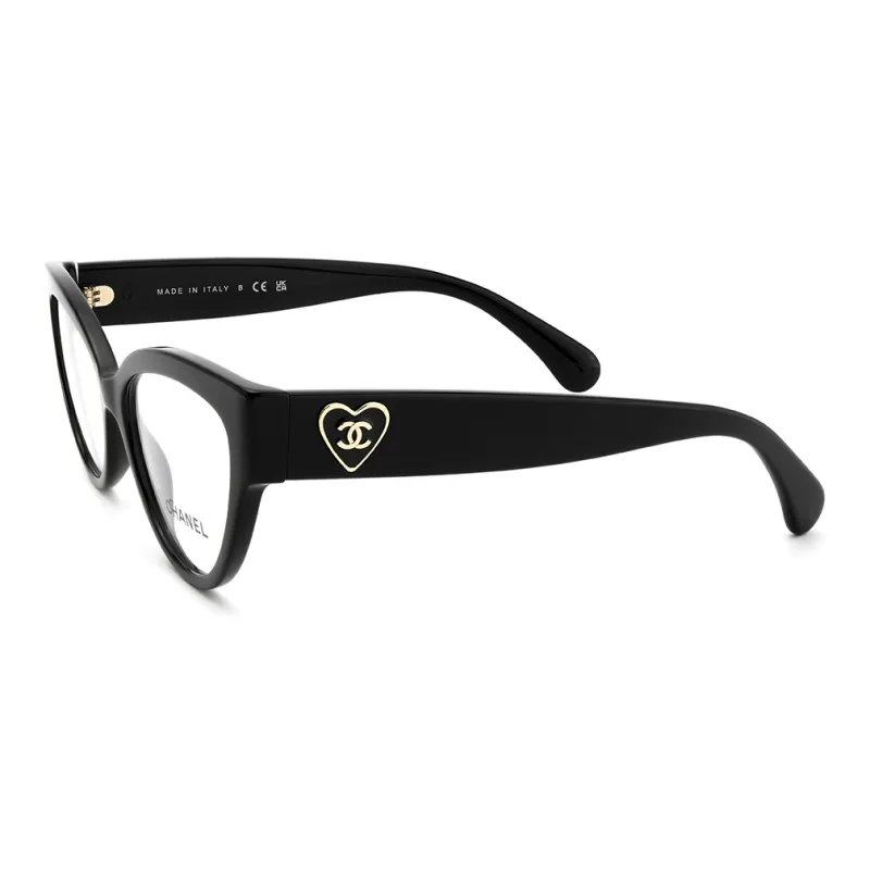 CHANEL Cat Eye Plate Frame Cat Eye Eyeglass Frames Unisex Black-0