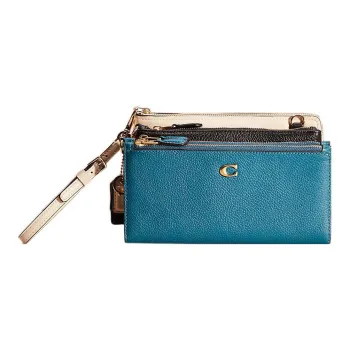 COACH Triple Pebbled Leather Wallets Clutches Small Size Women's Blue White