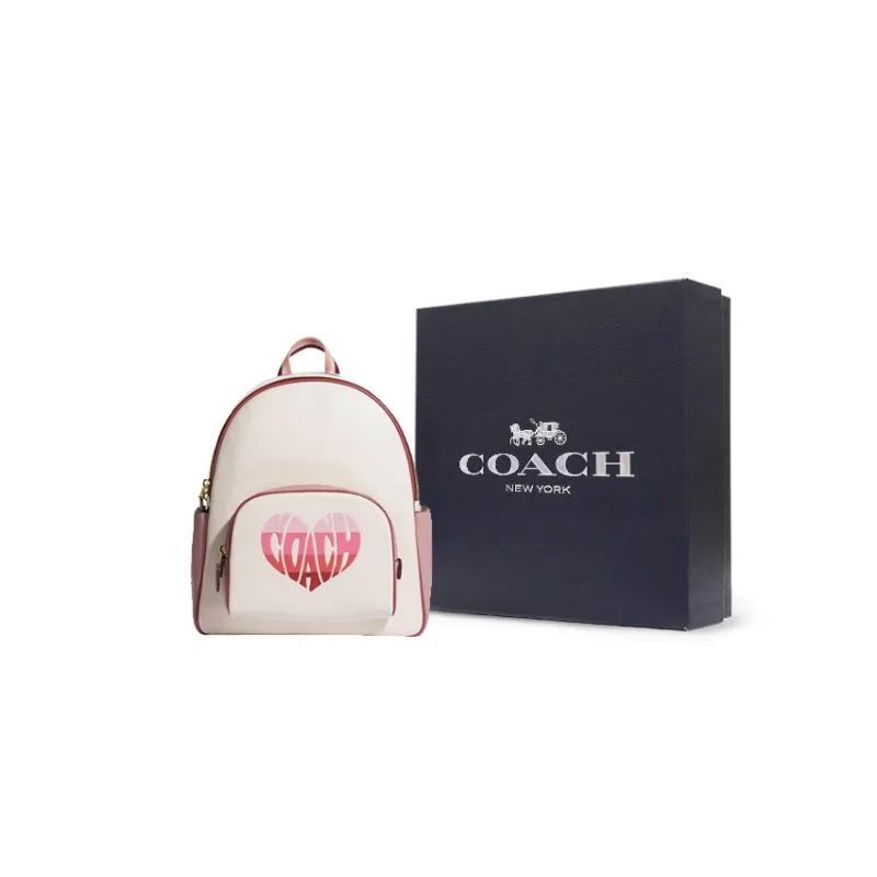 COACH Court Cow Leather With Textile Backpack Large Size Women's White & Pink-7