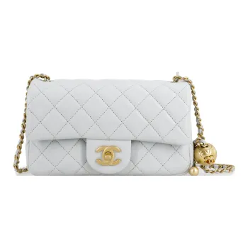 CHANEL Small Gold Ball Classic Flap CF Sheepskin Small Square Bag Shoulder Bag, Crossbody Bag Mini Women's Gray Green