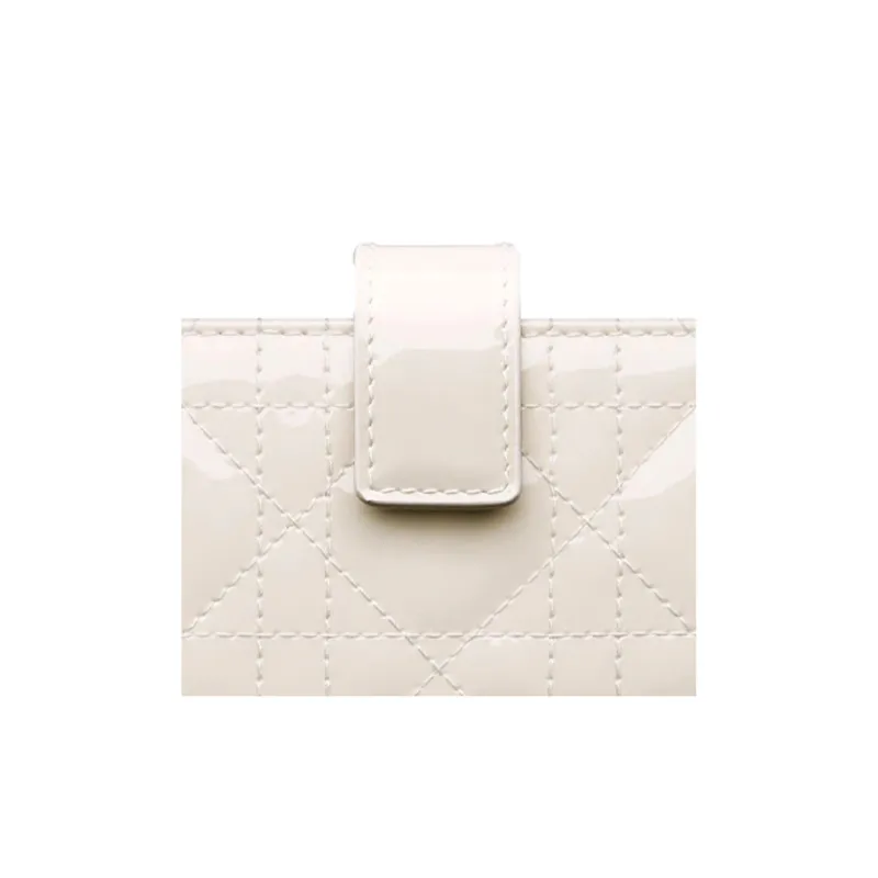 DIOR Lady Dior Patent Leather, Cow Leather Card Holder, Coin Purse, Card Holder Women's Milk White-4
