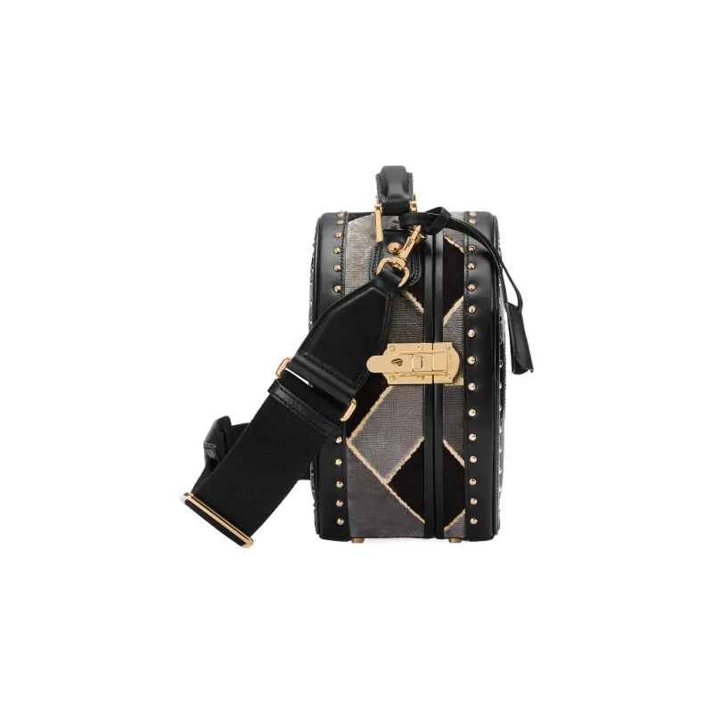 GUCCI Velvet Patchwork Leather Storage Box Handbag Shoulder Bag Crossbody Bag Mini Men's Black-2