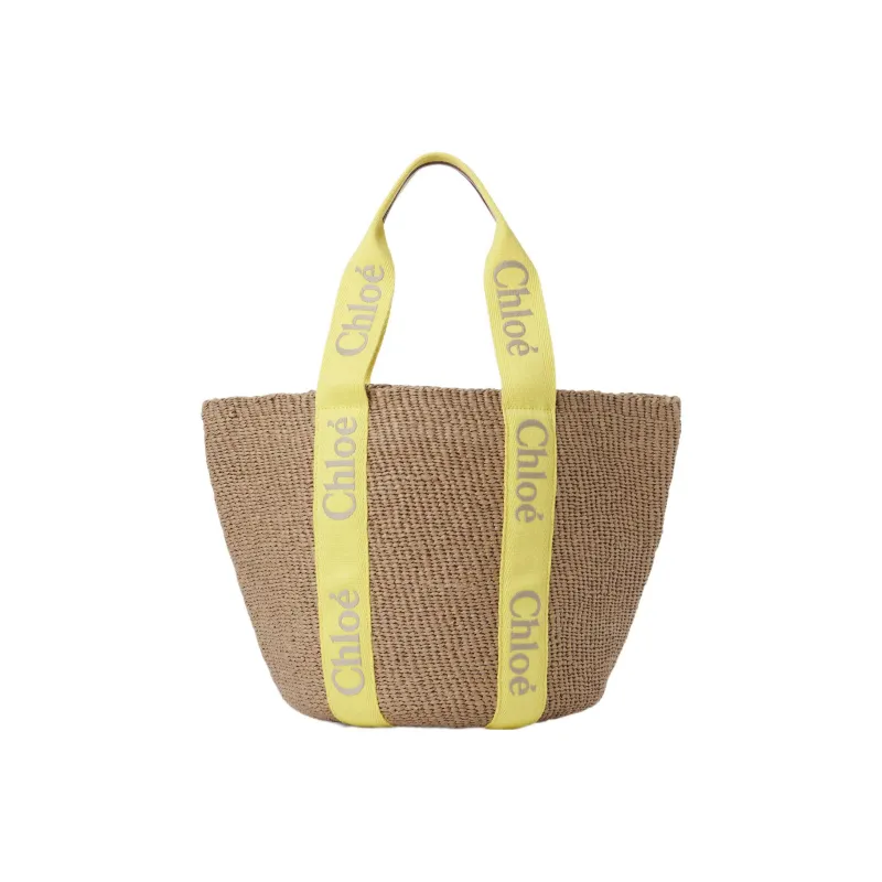 Chloe Woody Calfskin Basket Bag, Handbag, Shoulder Bag Tubas Women's Beige/Yellow-2