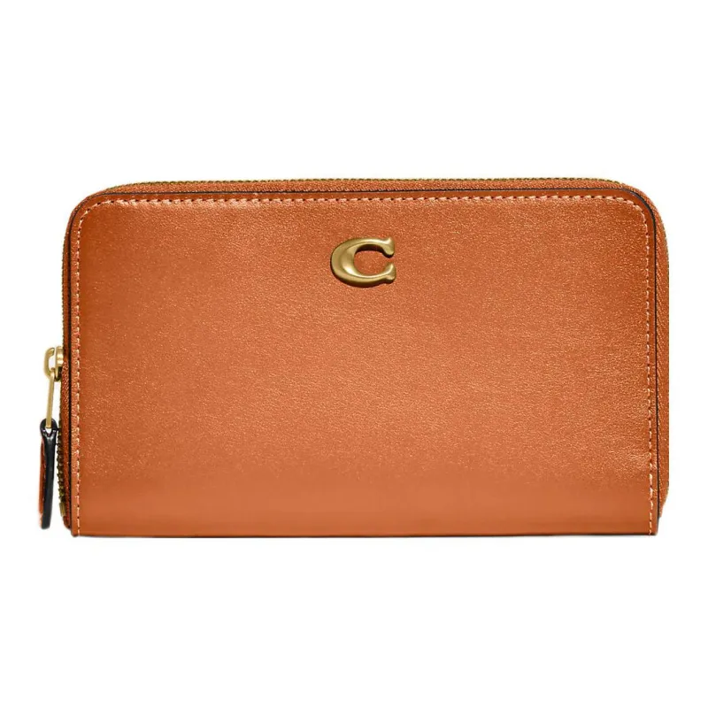 COACH Zip Around Calfskin Clutches Wallets Medium Size Women's Orange-0