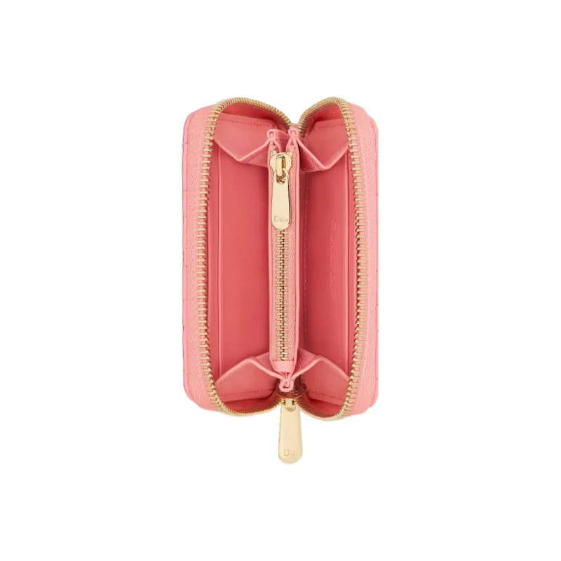 DIOR Lady Dior Lambskin Coin Purses Wallets Small Size Women's Light Pink-2