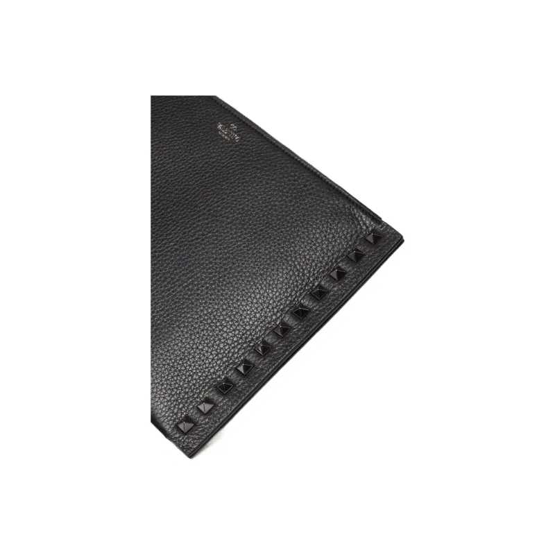 Valentino Rockstud Grained Calfskin Clutch Women's Black-3