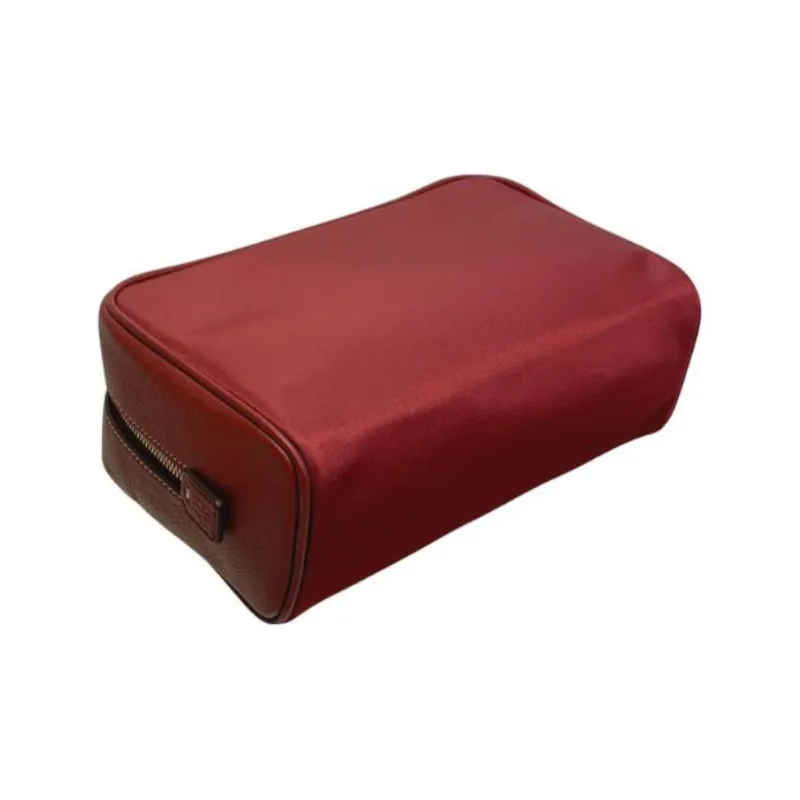 COACH Ellis Recycled Nylon Twill Refined Pebbled Leather Clutch Makeup Bag Small Size Women's Burgundy-2