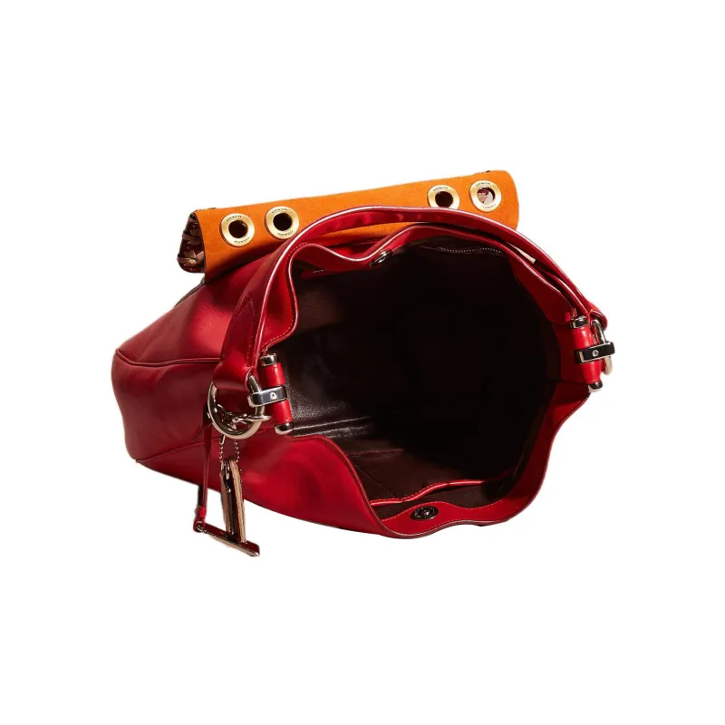 COACH Mae Leather Hobo Bag, One Shoulder Handbag Large Size Women's Orange Red-2
