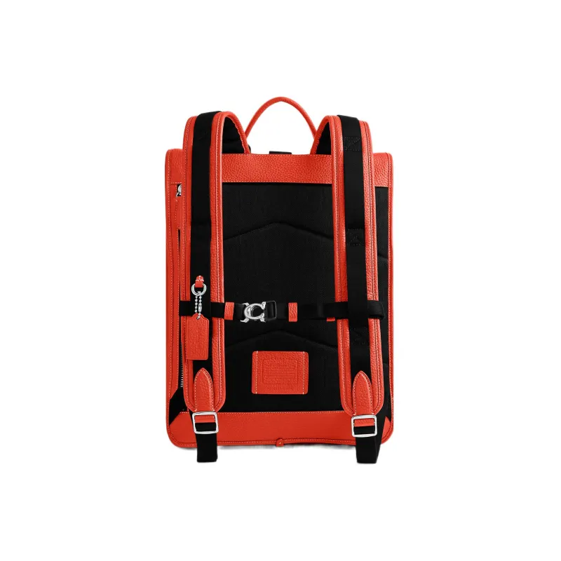 COACH Leather Backpack Men's Orange Red-2