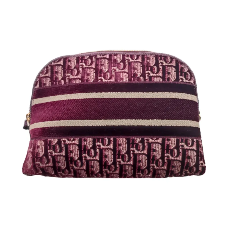 DIOR Velvet Oblique Surface Makeup Bag, Clutch Women's Burgundy-3